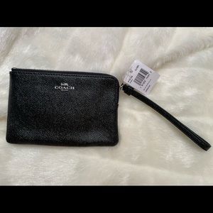 NWT COACH Black/Silver Sparkle Wristlet